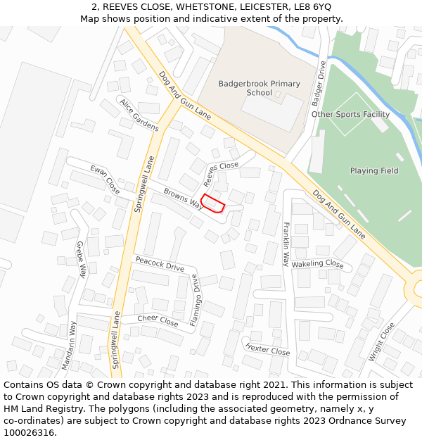 2, REEVES CLOSE, WHETSTONE, LEICESTER, LE8 6YQ: Location map and indicative extent of plot