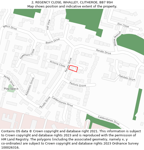 2, REGENCY CLOSE, WHALLEY, CLITHEROE, BB7 9SH: Location map and indicative extent of plot