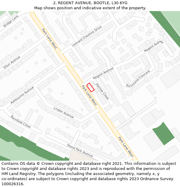 2, REGENT AVENUE, BOOTLE, L30 6YG: Location map and indicative extent of plot
