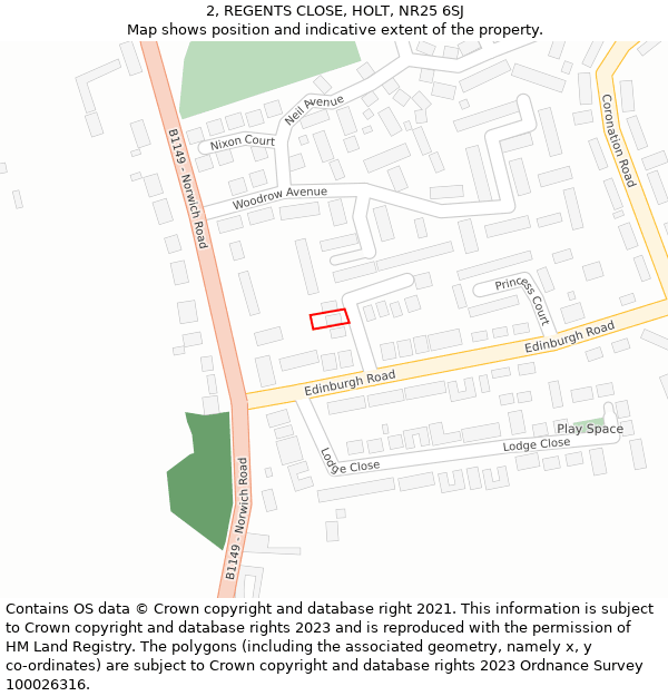 2, REGENTS CLOSE, HOLT, NR25 6SJ: Location map and indicative extent of plot