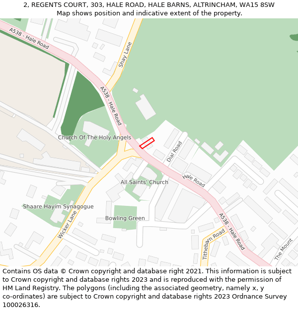 2, REGENTS COURT, 303, HALE ROAD, HALE BARNS, ALTRINCHAM, WA15 8SW: Location map and indicative extent of plot