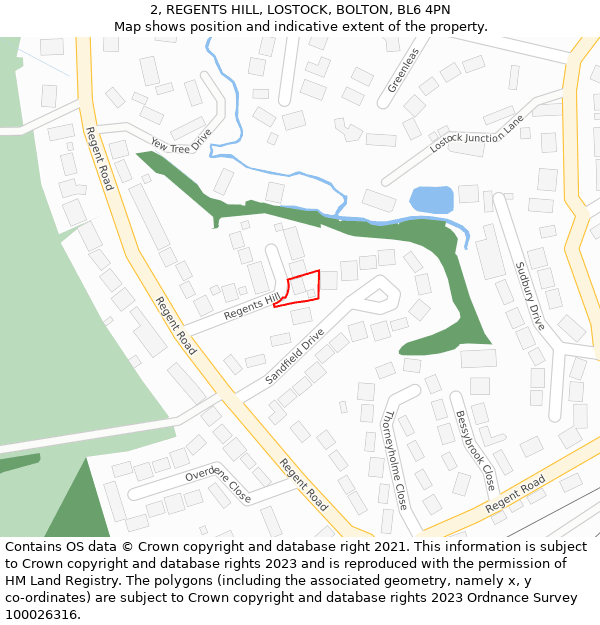 2, REGENTS HILL, LOSTOCK, BOLTON, BL6 4PN: Location map and indicative extent of plot