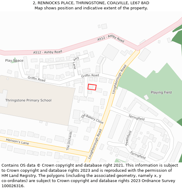 2, RENNOCKS PLACE, THRINGSTONE, COALVILLE, LE67 8AD: Location map and indicative extent of plot