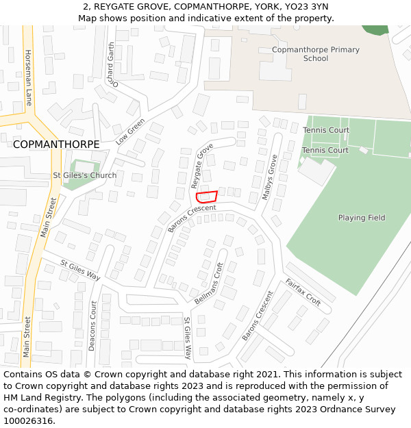 2, REYGATE GROVE, COPMANTHORPE, YORK, YO23 3YN: Location map and indicative extent of plot