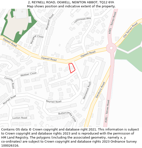 2, REYNELL ROAD, OGWELL, NEWTON ABBOT, TQ12 6YA: Location map and indicative extent of plot