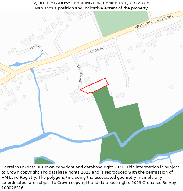 2, RHEE MEADOWS, BARRINGTON, CAMBRIDGE, CB22 7GA: Location map and indicative extent of plot