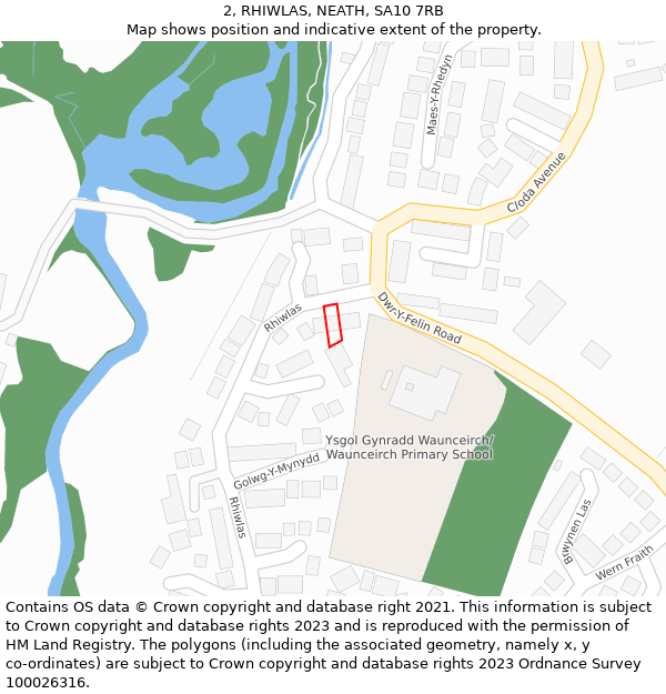 2, RHIWLAS, NEATH, SA10 7RB: Location map and indicative extent of plot