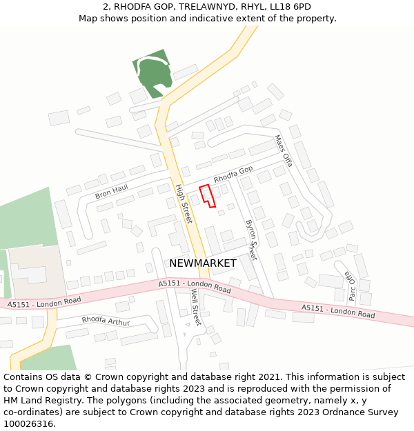 2, RHODFA GOP, TRELAWNYD, RHYL, LL18 6PD: Location map and indicative extent of plot