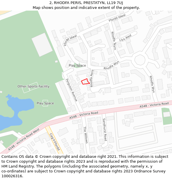 2, RHODFA PERIS, PRESTATYN, LL19 7UJ: Location map and indicative extent of plot