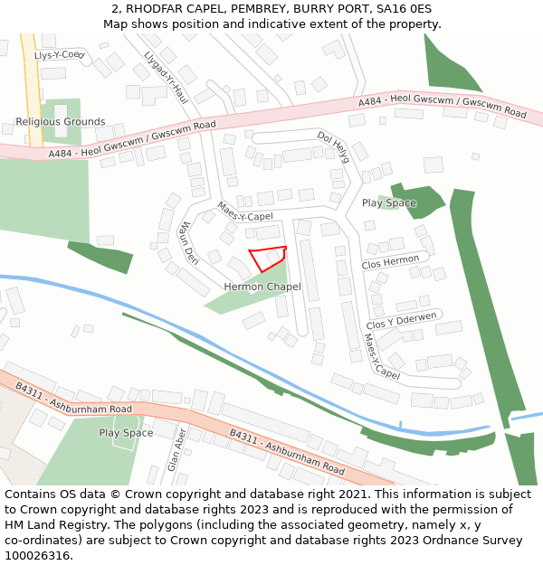 2, RHODFAR CAPEL, PEMBREY, BURRY PORT, SA16 0ES: Location map and indicative extent of plot