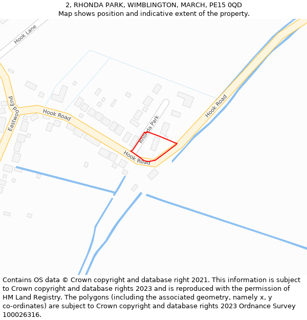 2, RHONDA PARK, WIMBLINGTON, MARCH, PE15 0QD: Location map and indicative extent of plot
