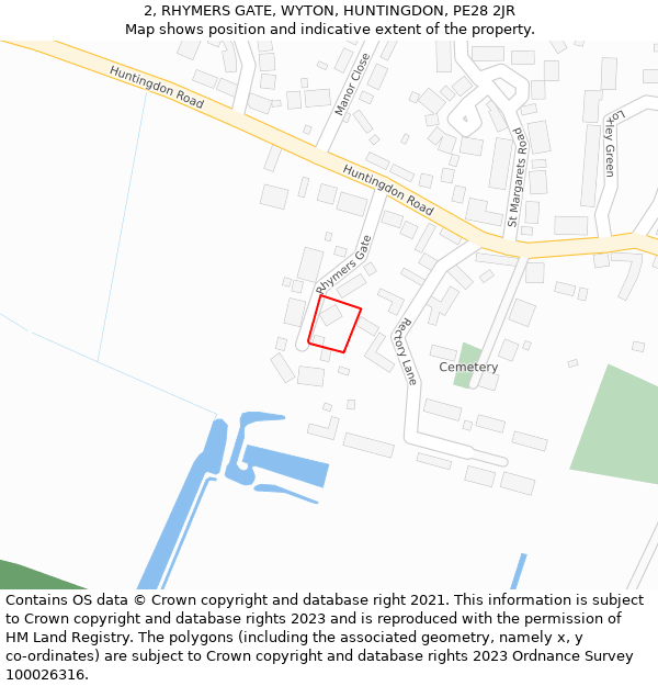 2, RHYMERS GATE, WYTON, HUNTINGDON, PE28 2JR: Location map and indicative extent of plot