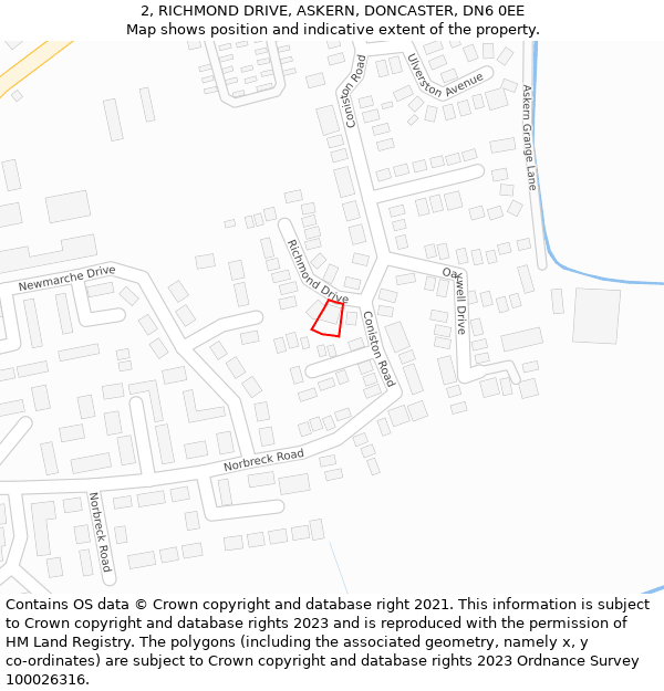 2, RICHMOND DRIVE, ASKERN, DONCASTER, DN6 0EE: Location map and indicative extent of plot