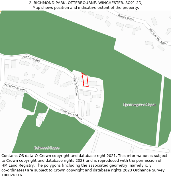 2, RICHMOND PARK, OTTERBOURNE, WINCHESTER, SO21 2DJ: Location map and indicative extent of plot