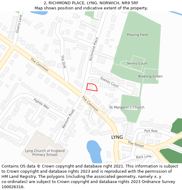 2, RICHMOND PLACE, LYNG, NORWICH, NR9 5RF: Location map and indicative extent of plot