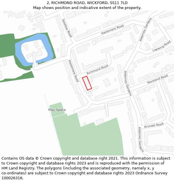 2, RICHMOND ROAD, WICKFORD, SS11 7LD: Location map and indicative extent of plot