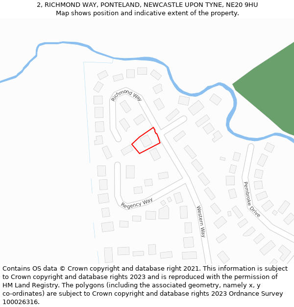 2, RICHMOND WAY, PONTELAND, NEWCASTLE UPON TYNE, NE20 9HU: Location map and indicative extent of plot