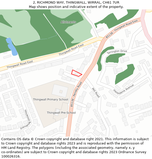 2, RICHMOND WAY, THINGWALL, WIRRAL, CH61 7UR: Location map and indicative extent of plot