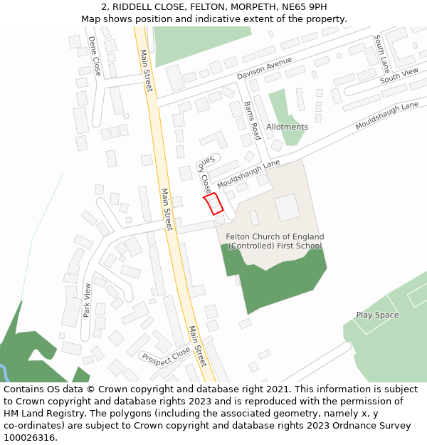 2, RIDDELL CLOSE, FELTON, MORPETH, NE65 9PH: Location map and indicative extent of plot