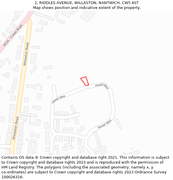 2, RIDDLES AVENUE, WILLASTON, NANTWICH, CW5 6ST: Location map and indicative extent of plot