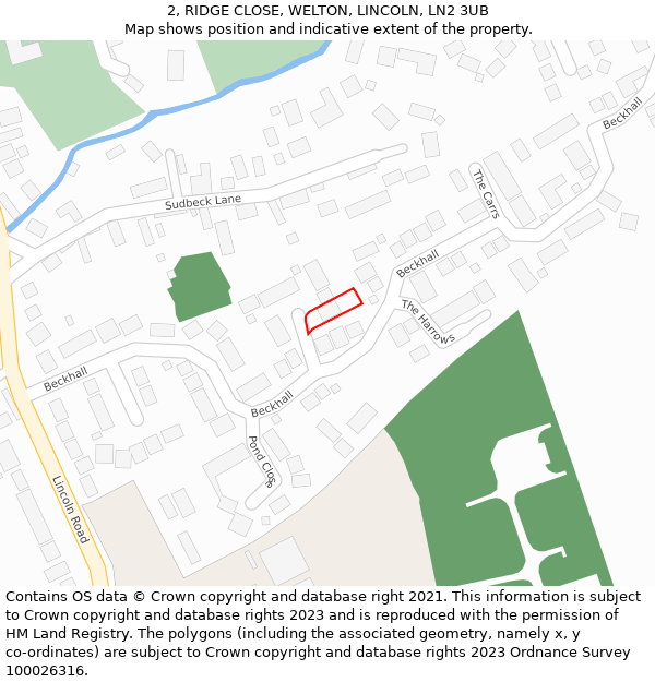 2, RIDGE CLOSE, WELTON, LINCOLN, LN2 3UB: Location map and indicative extent of plot