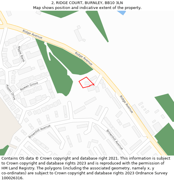 2, RIDGE COURT, BURNLEY, BB10 3LN: Location map and indicative extent of plot