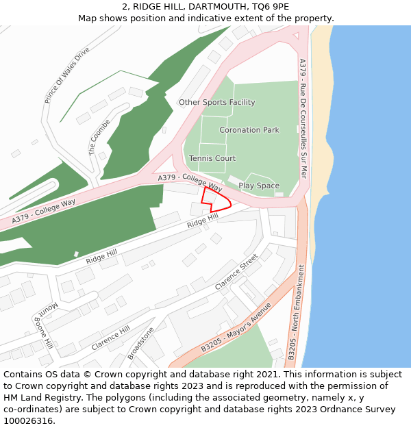 2, RIDGE HILL, DARTMOUTH, TQ6 9PE: Location map and indicative extent of plot