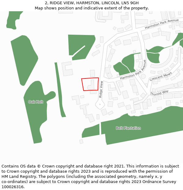 2, RIDGE VIEW, HARMSTON, LINCOLN, LN5 9GH: Location map and indicative extent of plot
