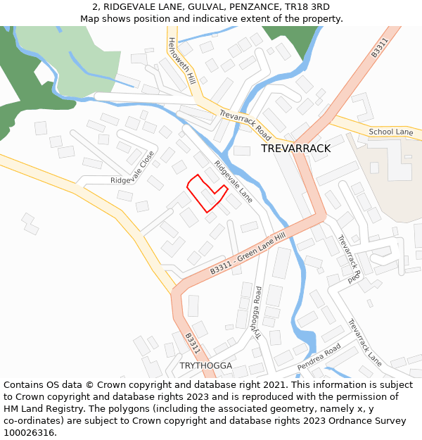 2, RIDGEVALE LANE, GULVAL, PENZANCE, TR18 3RD: Location map and indicative extent of plot
