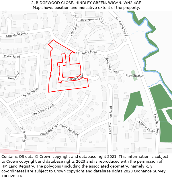 2, RIDGEWOOD CLOSE, HINDLEY GREEN, WIGAN, WN2 4GE: Location map and indicative extent of plot