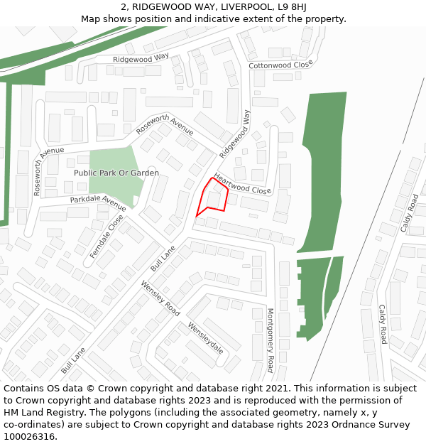 2, RIDGEWOOD WAY, LIVERPOOL, L9 8HJ: Location map and indicative extent of plot