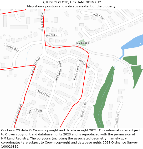 2, RIDLEY CLOSE, HEXHAM, NE46 2HY: Location map and indicative extent of plot