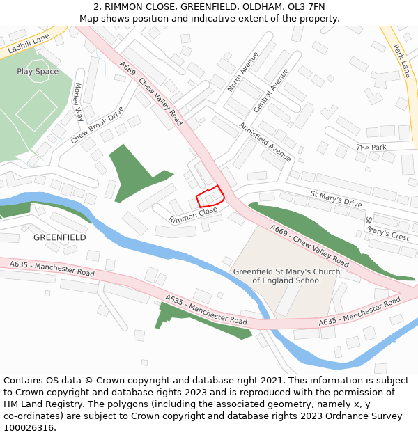 2, RIMMON CLOSE, GREENFIELD, OLDHAM, OL3 7FN: Location map and indicative extent of plot