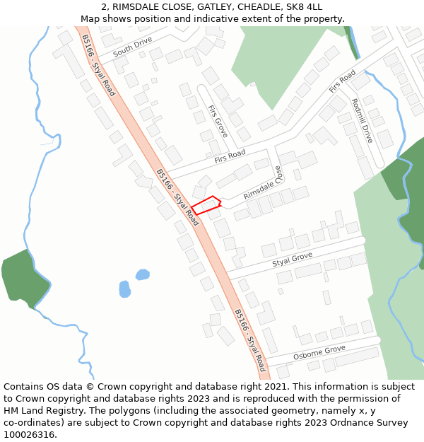 2, RIMSDALE CLOSE, GATLEY, CHEADLE, SK8 4LL: Location map and indicative extent of plot