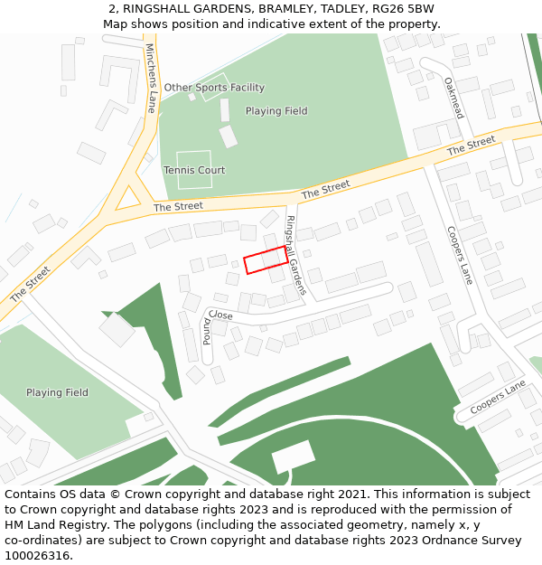 2, RINGSHALL GARDENS, BRAMLEY, TADLEY, RG26 5BW: Location map and indicative extent of plot