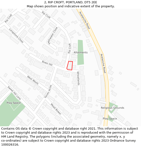 2, RIP CROFT, PORTLAND, DT5 2EE: Location map and indicative extent of plot