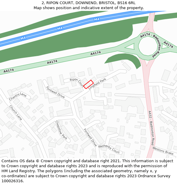 2, RIPON COURT, DOWNEND, BRISTOL, BS16 6RL: Location map and indicative extent of plot