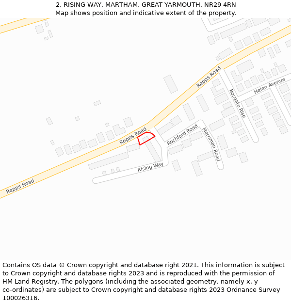 2, RISING WAY, MARTHAM, GREAT YARMOUTH, NR29 4RN: Location map and indicative extent of plot