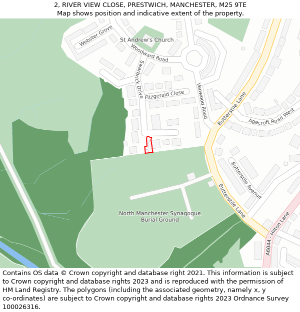 2, RIVER VIEW CLOSE, PRESTWICH, MANCHESTER, M25 9TE: Location map and indicative extent of plot