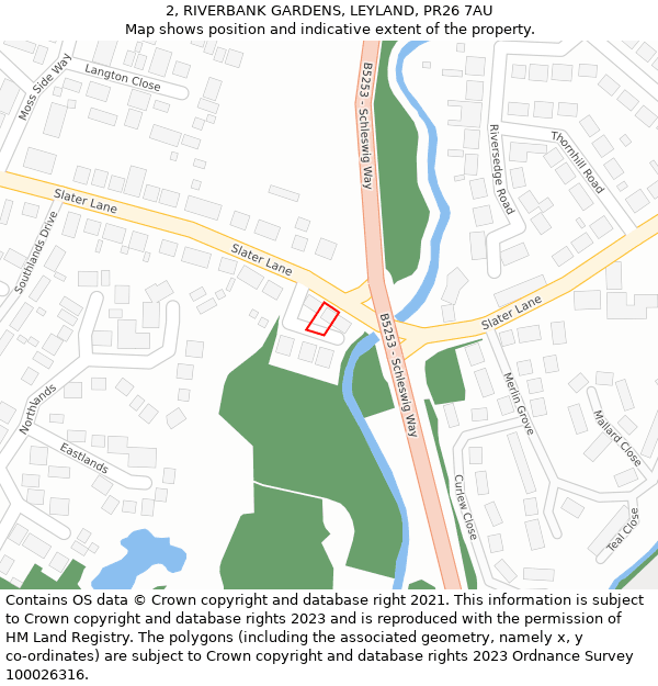 2, RIVERBANK GARDENS, LEYLAND, PR26 7AU: Location map and indicative extent of plot