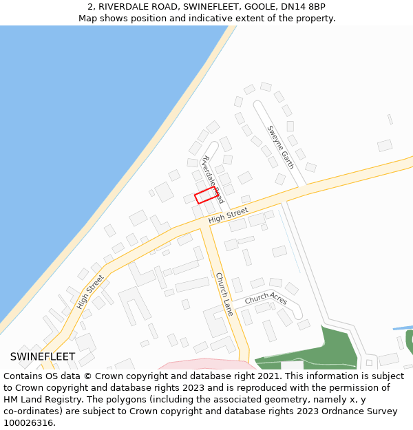 2, RIVERDALE ROAD, SWINEFLEET, GOOLE, DN14 8BP: Location map and indicative extent of plot