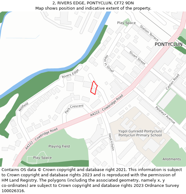 2, RIVERS EDGE, PONTYCLUN, CF72 9DN: Location map and indicative extent of plot