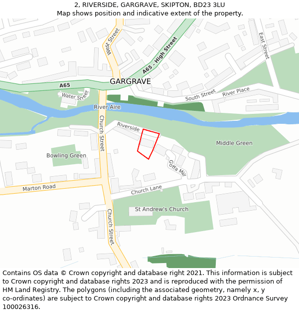 2, RIVERSIDE, GARGRAVE, SKIPTON, BD23 3LU: Location map and indicative extent of plot