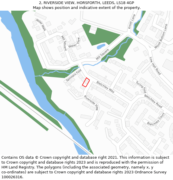 2, RIVERSIDE VIEW, HORSFORTH, LEEDS, LS18 4GP: Location map and indicative extent of plot