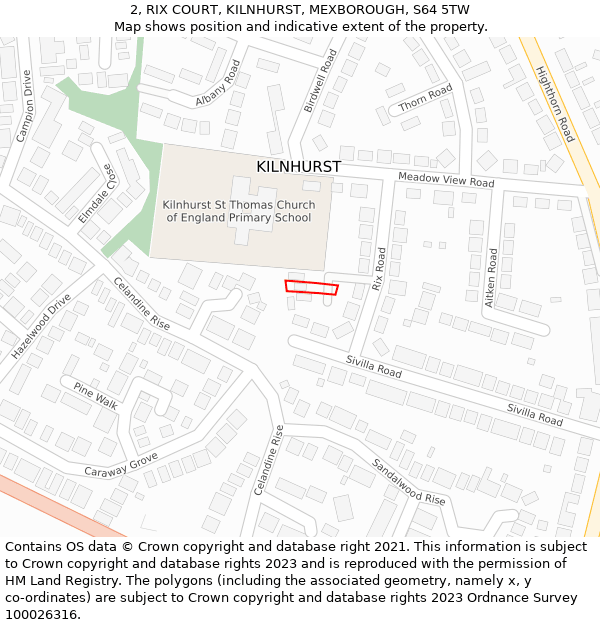 2, RIX COURT, KILNHURST, MEXBOROUGH, S64 5TW: Location map and indicative extent of plot