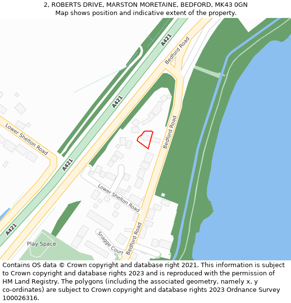 2, ROBERTS DRIVE, MARSTON MORETAINE, BEDFORD, MK43 0GN: Location map and indicative extent of plot