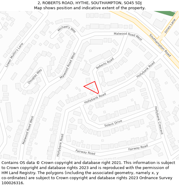 2, ROBERTS ROAD, HYTHE, SOUTHAMPTON, SO45 5DJ: Location map and indicative extent of plot