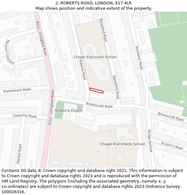 2, ROBERTS ROAD, LONDON, E17 4LR: Location map and indicative extent of plot
