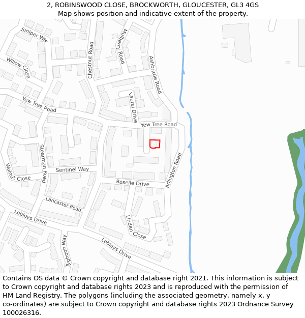 2, ROBINSWOOD CLOSE, BROCKWORTH, GLOUCESTER, GL3 4GS: Location map and indicative extent of plot