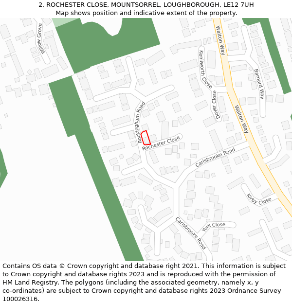 2, ROCHESTER CLOSE, MOUNTSORREL, LOUGHBOROUGH, LE12 7UH: Location map and indicative extent of plot